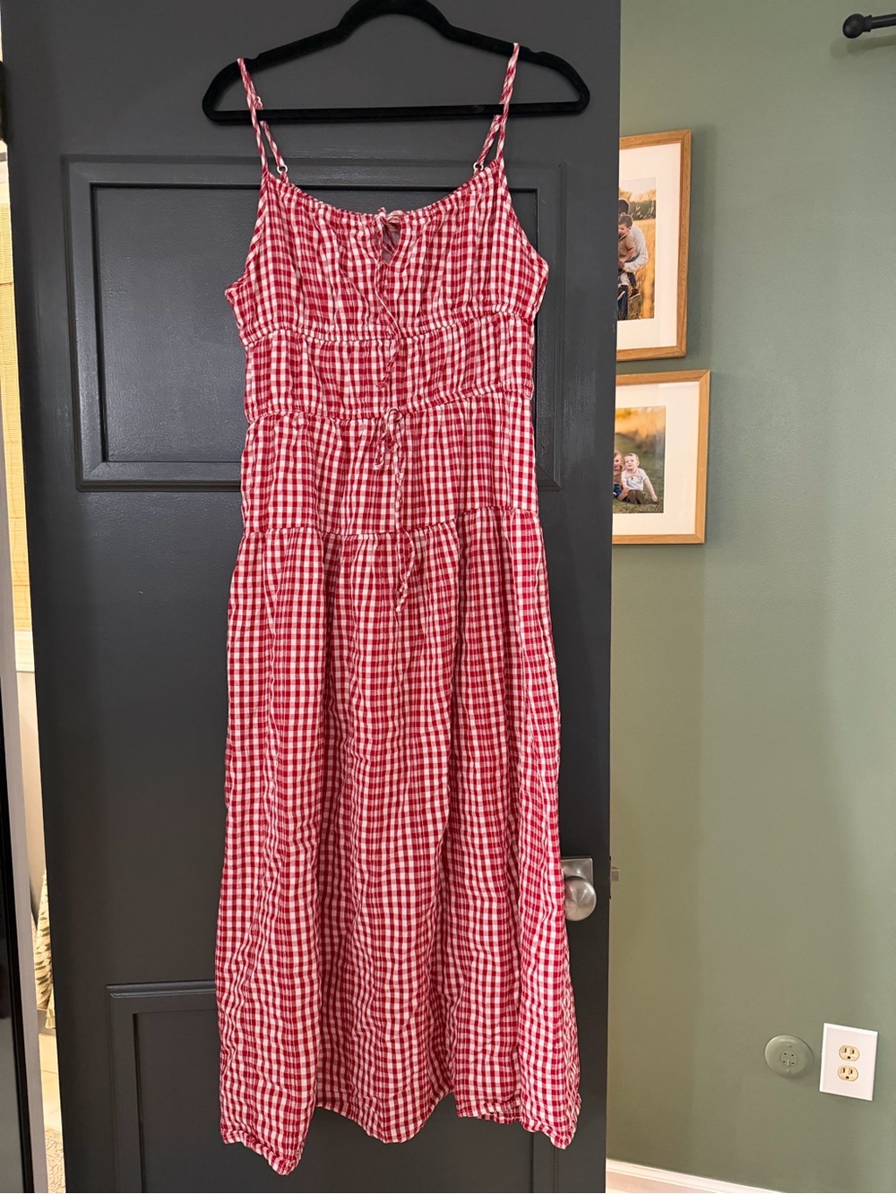 Women’s Sim and Sam red Gingham tiered maxi midi dress size XL